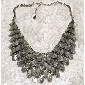 Chain Link Silver Tone Necklace Bib Style Dangle Charms Vtg Y2k